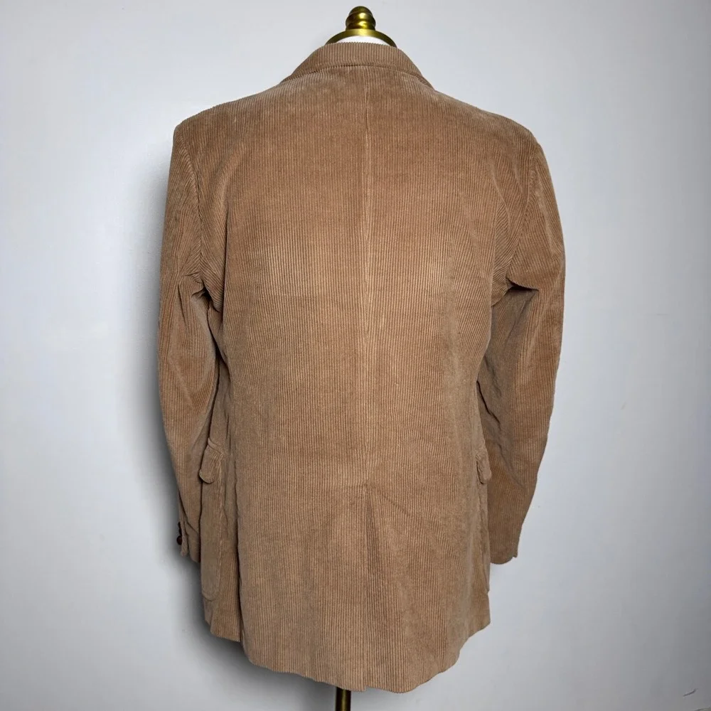 Jordache Blazer Mens 44L Tan Solid‎ Corduroy 2-Button Notch Lapel Vintage